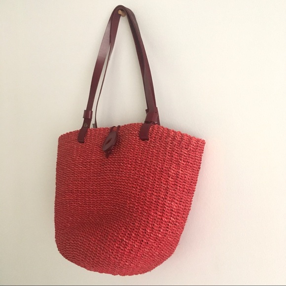 Vintage Red Natural Straw Tote Bag - Picture 3 of 12